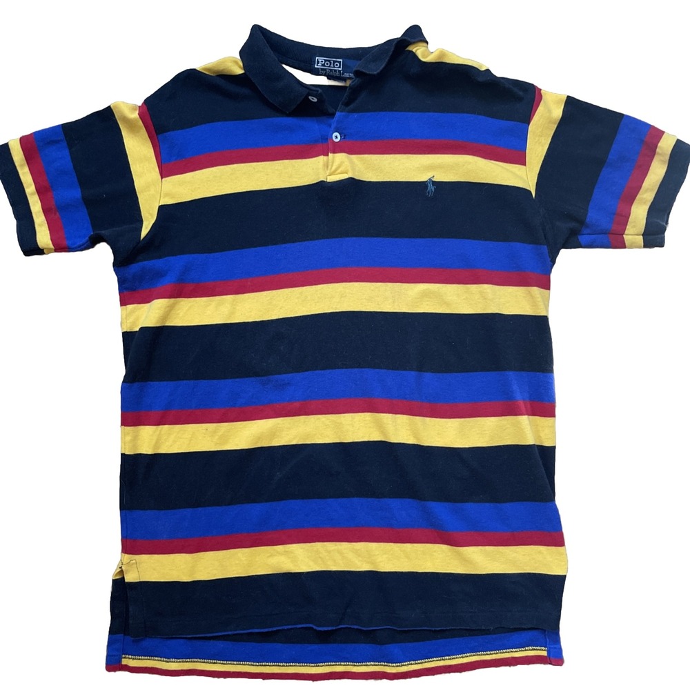 Vintage 90's Y2K Polo Ralph Lauren Polo Men's M-L Rainbow Striped Pride Shirt - Picture 2 of 9